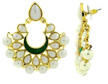 Chaand Bali Green Enamel Meenakari Gold Plated Pearl Jhumki Earring for Women 2