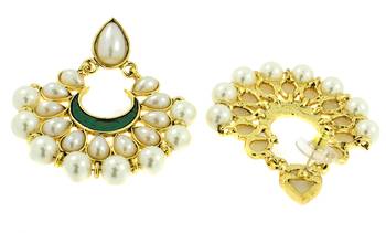 Chaand Bali Green Enamel Meenakari Gold Plated Pearl Jhumki Earring for Women 3