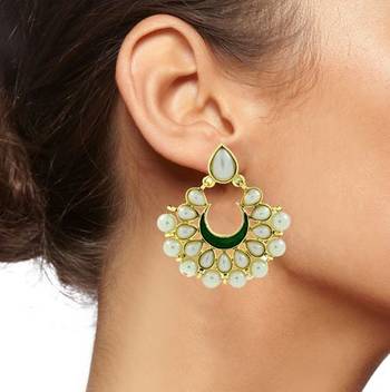 Chaand Bali Green Enamel Meenakari Gold Plated Pearl Jhumki Earring for Women 4