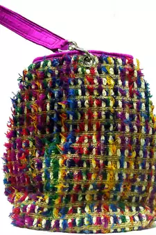 Jute With Multi Colour Furr Work Bag