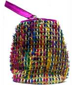 Jute With Multi Colour Furr Work Bag