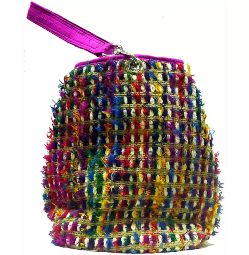 Jute With Multi Colour Furr Work Bag