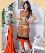 Beige Embroidered Chanderi And Cotton Unstitched Salwar With Dupatta