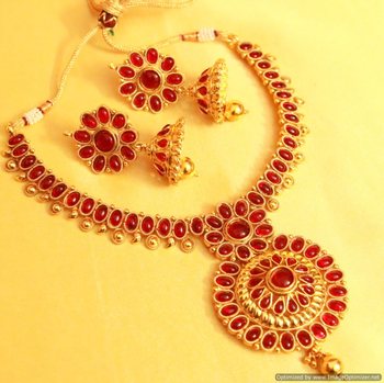 Ruby Polki Kempu Stone Necklace Set 