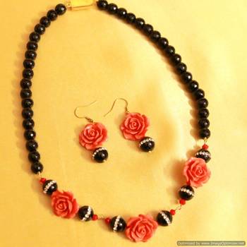 Black Onyx Rose Cut Coral Necklace Set 1