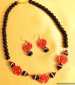Black Onyx Rose Cut Coral Necklace Set
