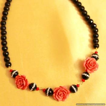 Black Onyx Rose Cut Coral Necklace Set 2