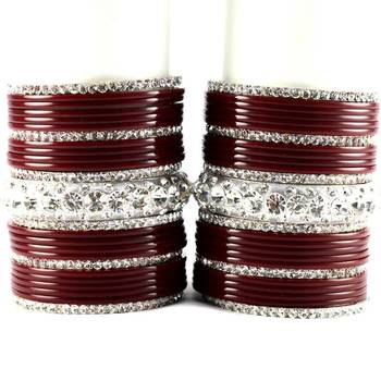 personalized acrylic metel bangles set colour maroon size-2.4,2.6,2.8,2.10 1
