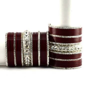 personalized acrylic metel bangles set colour maroon size-2.4,2.6,2.8,2.10 2