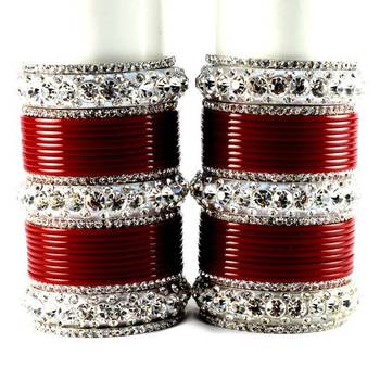 personalized acrylic metel suhag punjabi bridal bangles set colour red  size-2.4,2.6,2.8,2.10 1