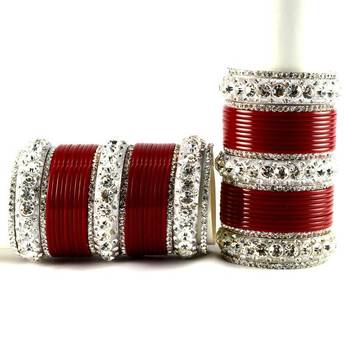 personalized acrylic metel suhag punjabi bridal bangles set colour red  size-2.4,2.6,2.8,2.10 2