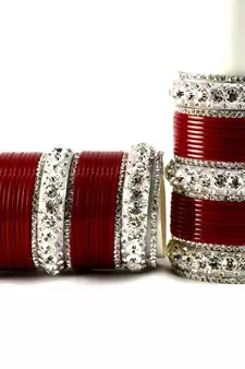 personalized acrylic metel suhag punjabi bridal bangles set colour red  size-2.4,2.6,2.8,2.10