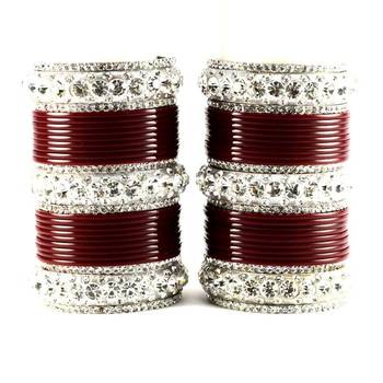 personalized acrylic metel suhag punjabi bridal bangles set colour maroon  size-2.4,2.6,2.8,2.10 1