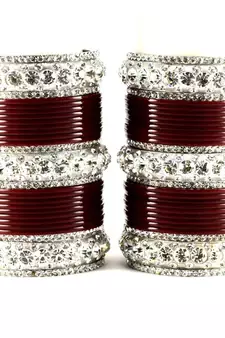 personalized acrylic metel suhag punjabi bridal bangles set colour maroon  size-2.4,2.6,2.8,2.10