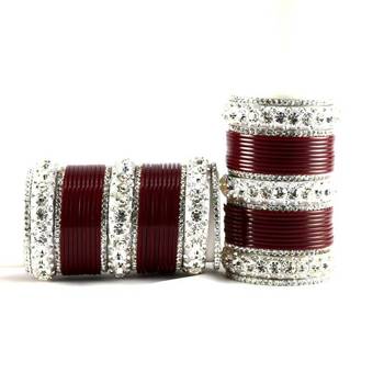 personalized acrylic metel suhag punjabi bridal bangles set colour maroon  size-2.4,2.6,2.8,2.10 2