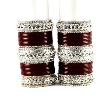 personalized acrylic metel suhag punjabi bridal bangles set colour maroon  size-2.4,2.6,2.8,2.10 1