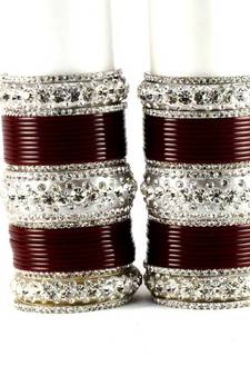 personalized acrylic metel suhag punjabi bridal bangles set colour maroon  size-2.4,2.6,2.8,2.10