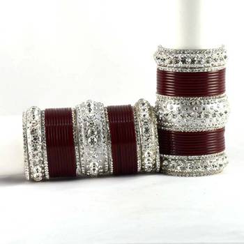 personalized acrylic metel suhag punjabi bridal bangles set colour maroon  size-2.4,2.6,2.8,2.10 2