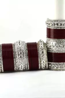 personalized acrylic metel suhag punjabi bridal bangles set colour maroon  size-2.4,2.6,2.8,2.10