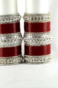 personalized acrylic metel suhag punjabi bridal bangles set colour red  size-2.4,2.6,2.8,2.10