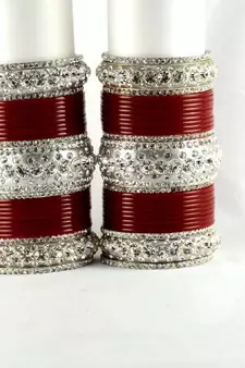 personalized acrylic metel suhag punjabi bridal bangles set colour red  size-2.4,2.6,2.8,2.10
