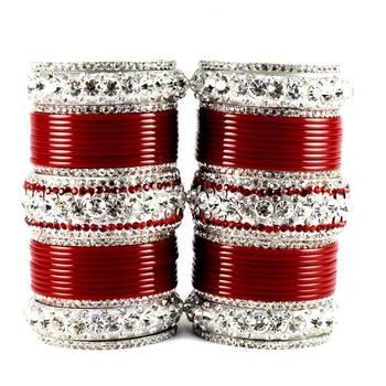 personalized acrylic metel suhag punjabi bridal bangles set colour red  size-2.4,2.6,2.8,2.10 1