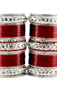 personalized acrylic metel suhag punjabi bridal bangles set colour red  size-2.4,2.6,2.8,2.10