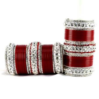 personalized acrylic metel suhag punjabi bridal bangles set colour red  size-2.4,2.6,2.8,2.10 2