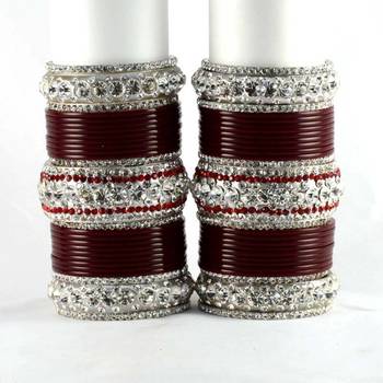 personalized acrylic metel suhag punjabi bridal bangles set colour maroon  size-2.4,2.6,2.8,2.10 1