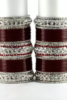 personalized acrylic metel suhag punjabi bridal bangles set colour maroon  size-2.4,2.6,2.8,2.10
