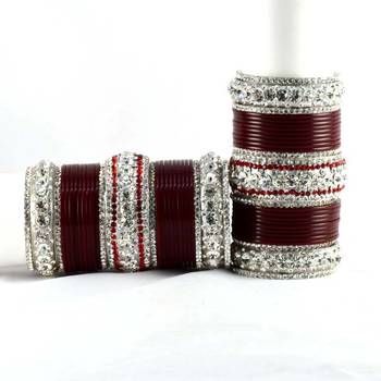 personalized acrylic metel suhag punjabi bridal bangles set colour maroon  size-2.4,2.6,2.8,2.10 2