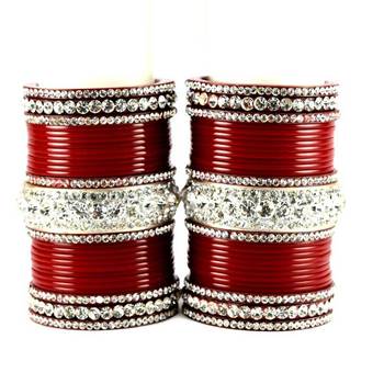 personalized acrylic suhag punjabi bridal bangles set colour red  size-2.4,2.6,2.8,2.10 1