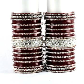 personalized acrylic suhag punjabi bridal bangles set colour maroon  size-2.4,2.6,2.8,2.10 1