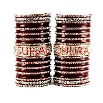 personalized name bangles set  with Rhinestones embedded in names colour maroon size-2.4,2.6,2.8,2.10 1