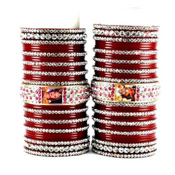 personalized photo bangles set  with Rhinestones embedded  colour red size-2.4,2.6,2.8,2.10 1
