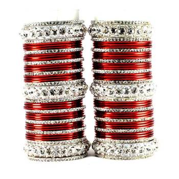personalized brass metel suhag punjabi bridal bangles set colour red  size-2.4,2.6,2.8,2.10 1
