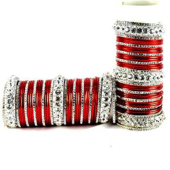 personalized brass metel suhag punjabi bridal bangles set colour red  size-2.4,2.6,2.8,2.10 2