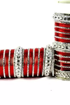 personalized brass metel suhag punjabi bridal bangles set colour red  size-2.4,2.6,2.8,2.10