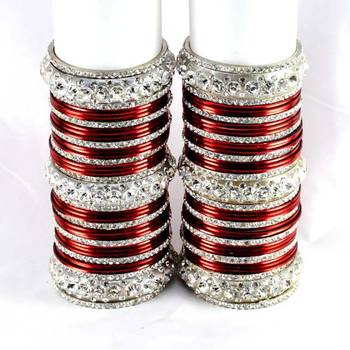 personalized brass metel suhag punjabi bridal bangles set colour maroon  size-2.4,2.6,2.8,2.10 1