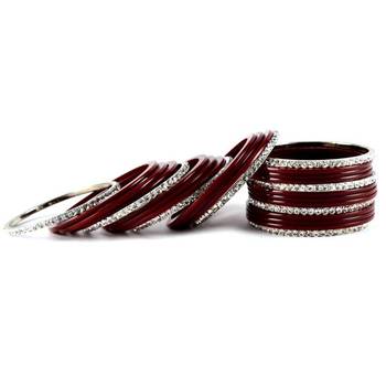 brass acrylic metel bangles  set  colour maroon size-2.4,2.6,2.8,2.10 1