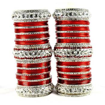 personalized brass metel suhag punjabi bridal bangles set colour red  size-2.4,2.6,2.8,2.10 1