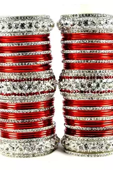 personalized brass metel suhag punjabi bridal bangles set colour red  size-2.4,2.6,2.8,2.10
