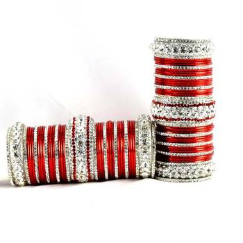 personalized brass metel suhag punjabi bridal bangles set colour red  size-2.4,2.6,2.8,2.10 2