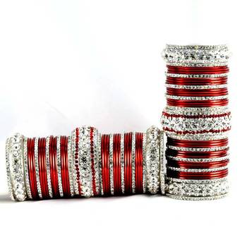 personalized brass metel suhag punjabi bridal bangles set colour maroon  size-2.4,2.6,2.8,2.10 2
