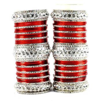 personalized brass metel suhag punjabi bridal bangles set colour red  size-2.4,2.6,2.8,2.10 1