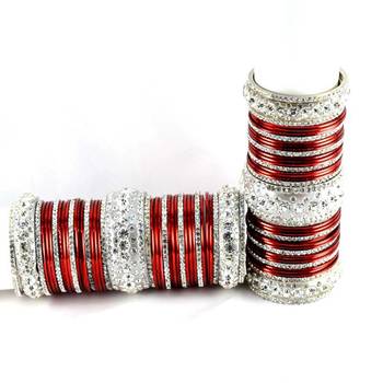 personalized brass metel suhag punjabi bridal bangles set colour red  size-2.4,2.6,2.8,2.10 2