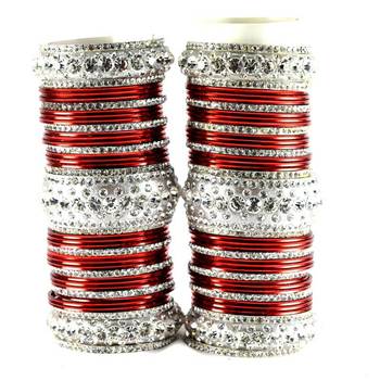 personalized brass metel suhag punjabi bridal bangles set colour maroon  size-2.4,2.6,2.8,2.10 1