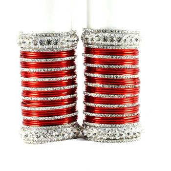personalized brass metel suhag punjabi bridal bangles set colour red  size-2.4,2.6,2.8,2.10 1