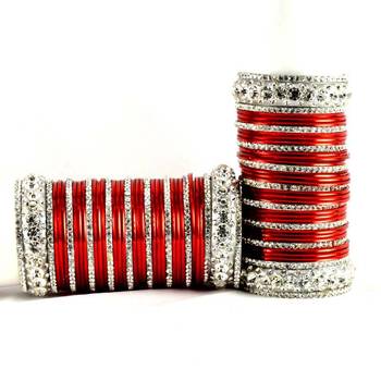 personalized brass metel suhag punjabi bridal bangles set colour red  size-2.4,2.6,2.8,2.10 2