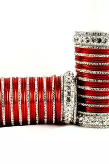 personalized brass metel suhag punjabi bridal bangles set colour red  size-2.4,2.6,2.8,2.10